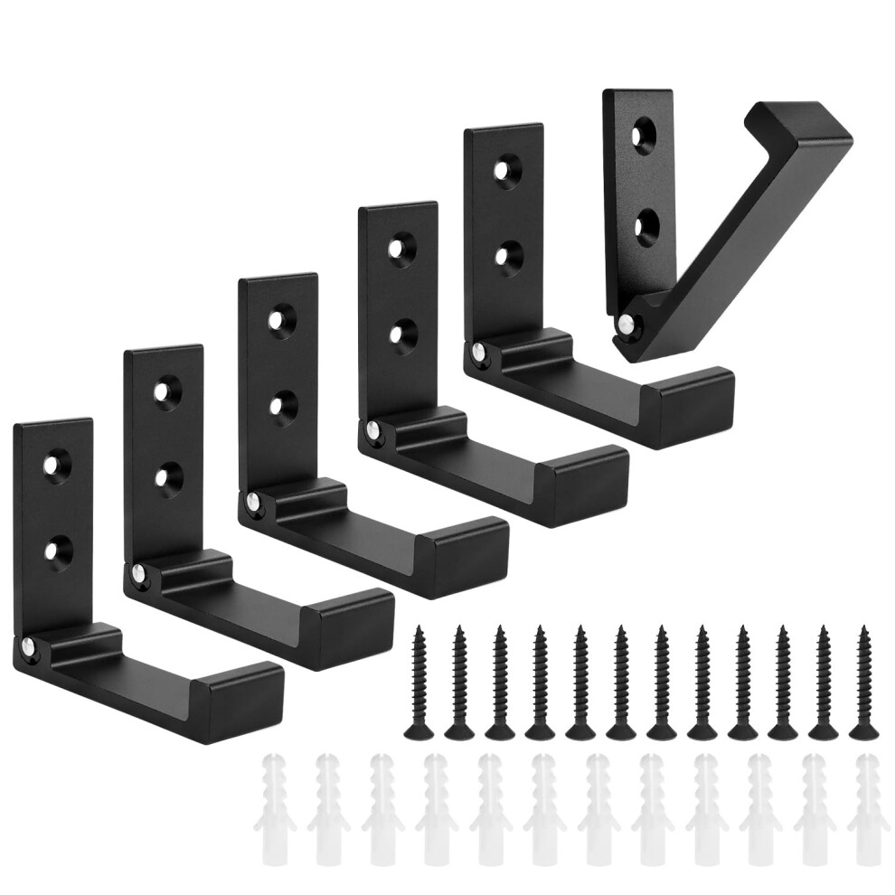 Qwork 6 Pack Foldable Wall Hooks With 12 Screws, Heavy Duty Aluminum Alloy With Rustproof Black Finish, 15 Kg Capacity 88370330