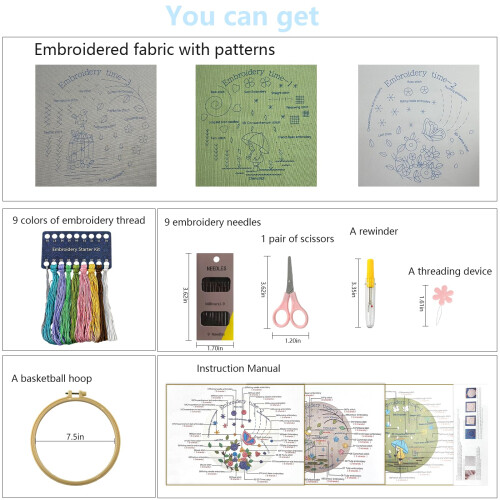 Zeeorymn Embroidery Kit for Beginners,3-Pack Embroidery Starter Kit Including 31 Stitches Learning Step-by-Step Guide, Including Pre-Patterns, Thread 1