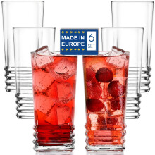CRYSTALIA Luxury Water Glasses Set of 6, 330ml Square Glass Drinking 100% LEAD & CADMIUM FREE Tall Drinking Glasses Cocktail, Juice Glasses, Highball