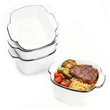 Ceramic Baking Dishes set of 4, Square Baking Dishes, Small Baking Dish for Air Fryer, Ceramic Bakeware with Handles, Oven & Microwave Safe
