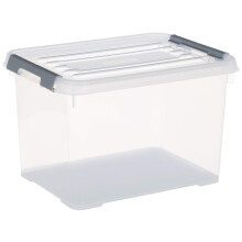 Curver Storage Box Handy Plus with lid 20L in Transparent/Silver, 40 x 29 x 25 cm