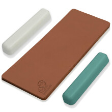 BeaverCraft Leather Strop Kit for Knife Sharpening - Knife Strop Block 20x7.5 cm - Stropping Leather Kit LS2P11 with Green-Gray & White Polishing Com