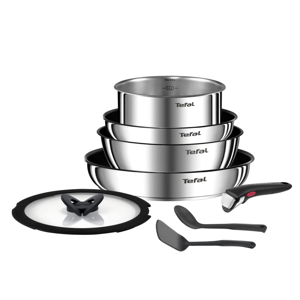 Tefal Ingenio L8979804 8-Piece Cookware Set For All Heat Sources Including Induction Non-Stick Coating, Stainless Steel, Stackable