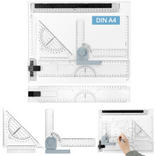 QWORK A4 Multifunction Drawing Board Set, Drafting Table with Adjustable Measuring System & Precision Tools