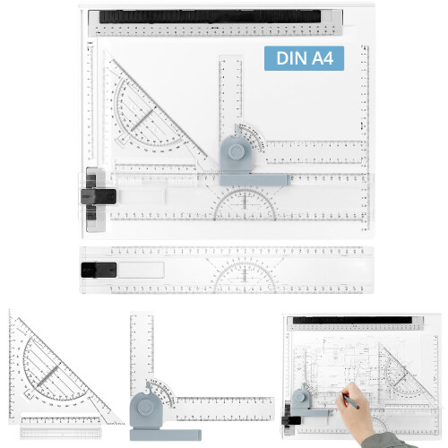 QWORK A4 Multifunction Drawing Board Set, Drafting Table with Adjustable Measuring System & Precision Tools