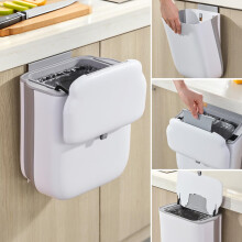 Esilihom 10L Foldable Hanging Trash Bin with Lid, Kitchen Compost Bins for Under Sink, Food Waste Caddy for RV/Counter top/Camping/Bathroom/Bedroom,
