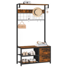 HOOBRO Coat Rack with Shoe Storage Bench, Coat Stand with Hooks and 2 Drawers, 4-in-1 Design, Coat and Shoe Rack, for Hallway, Entryway, Living Room,