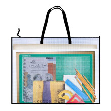 Zipper Mesh Bag for Art Projects and Sketchbooks, 25 X 19 Inch, White Grid Pattern, Art Supplies Organizer