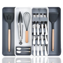 OTraki Cutlery Drawer Organiser Cutlery Tray, Compartment Cutlery Holder Tray for Kitchen Expandable 47cm Utensil Flatware Silverware Holder for Spoo