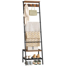 HOOBRO Blanket Ladder, Towel Rack for Living Room and Bedroom, Decorative Ladder Shelf with Hooks, Metal Frame, Giraffe Shape, Industrial Style, Rust