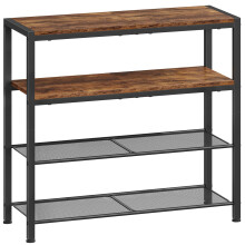 HOOBRO Shoe Rack, 4-Tier Shoe Rack, Shoe Storage Organiser with 2 Wooden Shelves & 2 Mesh Layers, Holds 15-20 Pairs, Industrial for Entryway Porch Wa