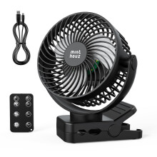 Minthouz 12000mAh Portable USB Fan, Rechargeable Clip On Fan with Remote, 45H Battery Life, Quiet Operation, 3 Speeds & Lights, 360 Rotation, Timer,