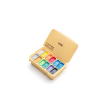 HIMI Twin Cup Gouache Set 12 Paint Colours, Yellow Case Metallic Edition, Add Water To Reactivate, Smooth Rich Colours, Gift Artist Art Supplies, Lar