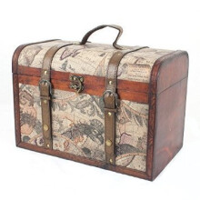 Vintage Style Wooden Storage Trunk Chest with Globe Design - Approx 39 x 27 x 23 cm, Gift Idea for Mum - Toy, Blanket, Memory, Keepsake Box