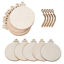 50 Pieces Wooden Round Bauble Blank Hanging Wood Pieces Christmas Tree Pendants Ornaments with Twines for Holiday Decoration and DIY Craft Making,Gif