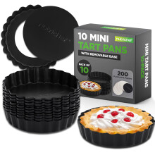 Nutrichef Nonstick Mini Tart Pans,10-Piece Heavy Duty 10cm Steel Quiche Pans with Removable Bottom, Oven & Dishwasher Safe, Fluted Edge for Mini Pie