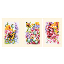 Lanarte Counted Cross Stitch Embroidery Kits Greeting Cards for DIY Flower Power Set of 3 DIY Postcards Adult Embroidery Craft Approx. 10.5 x 15 cm E