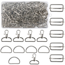Luabue 90Pcs Bag Making Hardware Set 35mm Metal D Rings for Bags, Tri Glide Sliding Buckles, Swivel Snap Hooks Bag Making Supplies for Lanyard Backpa