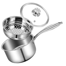 MEKOTRIN Stainless Steel Saucepan with Lid 20cm/2L Milk Pan Soup Pot with Steamer & Glass Lid, Kitchen Cookware for Cooking Boiling Stewing, Suitable