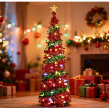 Gachiwar 5ft Pre-Lit Artificial Christmas Tree, Christmas Tree With 50 Led Lights, Ground-Mounted & Artificial Fake Slim Xmas Trees for Small Spaces