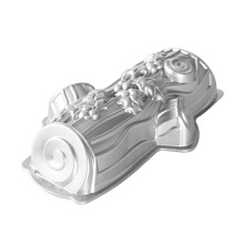 Nordic Ware Buche De Noel Yule Log Pan, Original Cast Aluminium Bundt Tin, Bundt Cake Tin with Christmas Pattern, Cake Mould Made in the USA, Colour: