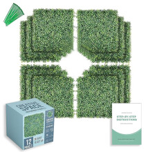 Grass Wall - Set of 12, 20" x 20" Artificial Boxwood Hedge Panels - 33 Square Ft Faux Plant Backdrop for Outdoor Parties & Photoshoots