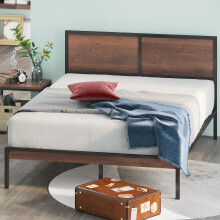 Zinus Mory Metal and Wood Bed Frame with Split Headboard | Single 90x190 cm | 30 cm High | Wood Slat Support | For Adults, Kids, Teenagers | Easy Ass