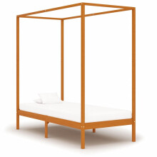 Tidyard Canopy Bed Frame Single Bed 4 Poster Bed Wooden Bed Base with Underbed Storage Modern Bedroom Furniture Honey Brown Solid Pine Wood 100x200 c