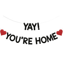 AstraGlam Yay! You're Home! Banner - Welcome Back to Home Banner Sign, Family Reunion Party Bunting Sign, Welcome Home Party Decorations Black Glitte