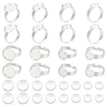 UNICRAFTALE About 16 Sets 4 Sizes Ring Blanks DIY Blank Dome Ring Making Kit Adjustable Stainless Steel Open Cuff Ring Settings Half Round Cabochons