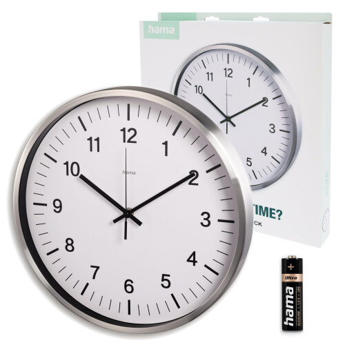 Hama DCF Java Radio-Controlled Wall Clock, Ø 35 cm, silver