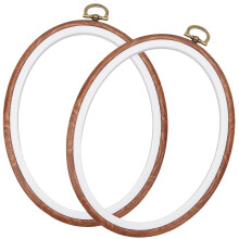 CABODYALS 2Pcs Oval Embroidery Hoop Vintage Plastic Imitation Wooden Cross Stitch Ornaments Alloy Hanging Ring Display Decorative Frame Walnut Embroi