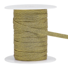 BENECREAT 36 Yards/33m Gold Elastic Bands for Sewing, 6mm/0.24inch Glitter Braided Ribbon, Flat Metallic Elastic Strap for Sewing and Crafting