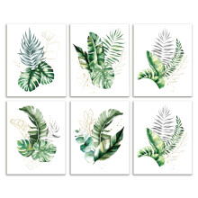 DOODLREAM 6 Pack Minimalist Tropical Leaf Unframed Waterproof Canvas Wall Art Decor, Green Plant 20 x 25cm Botanical Canvas Wall Poster for Home Offi