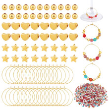 PH PandaHall 50 Sets Personalized Wine Glass Charms, Wine Glass Markers Drink Identifiers Golden Stainless Steel Rings Colourful Letter Beads Spacer
