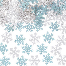 CABODYALS 200Pcs Glitter Christmas Snowflake Paper Confetti White Blue Decorations Winter Theme Sparkle Snowflakes Sprinkle for Making Holiday Party