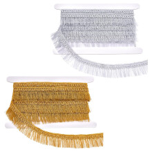 AHANDMAKER 9.2 Yards Tassel Fringe Trim, Silver Gold Tassel Lace Ribbons Polyester Fabric Sewing Fringe Trims for Clothes Dresses Curtains Lampshades