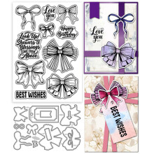 GLOBLELAND Bow Tie Greetings Clear Stamps and Metal Die Cuts Gift Wrapping Transparent Stamp Cutting Dies for Card Making Embossing Scrapbooking