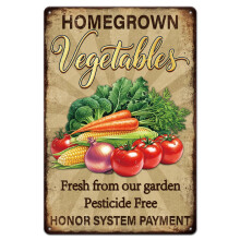 GLOBLELAND Vegetables Fresh Tomatoes Metal Tin Sign 8x12in "Fresh from Our Garden" Vintage Painting Tin Signs Wall Poster Plaque for Farm Garden Mark