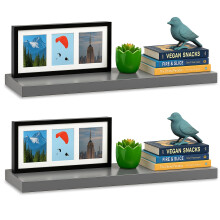 iTrend High Gloss Grey Floating Wall Shelf 80CM, Pack of 2