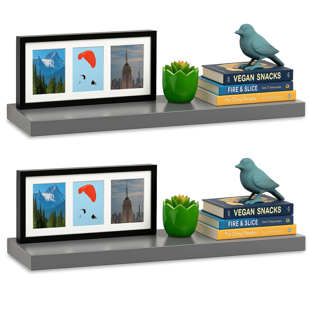 Itrend High Gloss Grey Floating Wall Shelf 80Cm, Pack Of 2 78610033