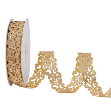 CABODYALS 18.28M 25mm Golden Appliques Embellishments Leaves Pattern Ribbon Embroidered Fabric Gold Wave Edge Metallic Lace Trim Polyester Ribbons fo