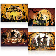 Halloween Placemats Set of 4, Seasonal Linen Pumpkin Ghost Bat Black Cat Placemats Happy Halloween Placemats Farmhouse Indoor Kitchen Dining Table De