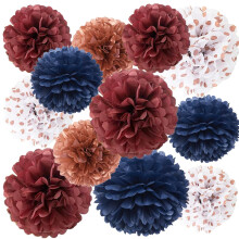 Burgundy Navy Blue Rose Gold Wedding Birthday Party Decorations Tissue Paper Pom Poms Maroon Blue Flowers Backdrop Wall Hanging Décor Bridal Shower B