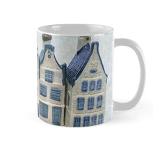 YIVXA Holiday Mug 11 Oz Dutch Delft Blue House Coffee Mug Ceramic Tea Cups White