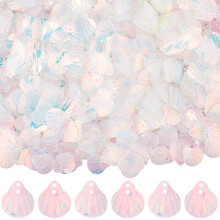 CABODYALS 1250Pcs Light Pink Pvc Seashell Iridescent Loose Sequins Shell Shaped Glitter Paillette Shiny Sparkle Applique Sequin for Sewing Making Cra