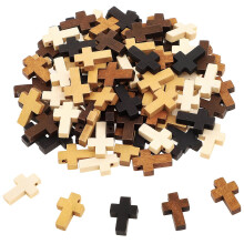 100PCS Mini Wooden Cross 5 Colors, Natural Small Cross Pocket Crosses Christian Gift for Children and Adults