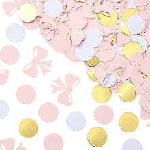 SUNNYCLUE 1 Box about 60G Pink Bow Confetti Cute Table Confetti Bulk Gold White Paper Conquette Bowknot Dot Round Glitter Decorations Sprinkle for Pa