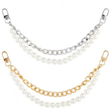 SUNNYCLUE 2pcs 31cm Purse Chain Extender Pearl Bag Chain Short Gold Silver Imitation Pearls Beaded Handle Replacement Bag Straps Chains Extension for