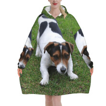 Jack Russell Dog,Women's Oversized Wearable Blanket Hoodie, Blanket Sweatshirt,Flannel Pullover Blanket